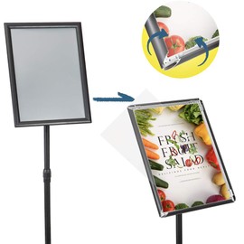 Adjustable Poster Stand Holder Heavy Duty Snap Open Aluminum Pedestal Floor Standing Sign Holder Vertical and Horizontal View Sign Displayed (Black, 8.5x11inches)