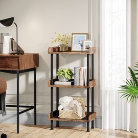 Hosfais Bookshelf Small Book Shelf, 3 Tier Wood Bookcase Industrial Bookshelf Metal Standing Book Shelves Display Book Rack for Living Room Bedroom Home Office (Rustic Brown)