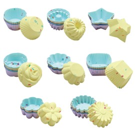 40PCS Silicone Cupcake Baking Cups Set for Muffins - 8 Shapes Including Round, Square, Star, Sunflower, Rose, Chrysanthemum, Flower, Pumpkin
