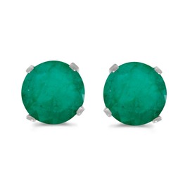 5 mm Natural Round Emerald Stud Earrings Set in 14k White Gold