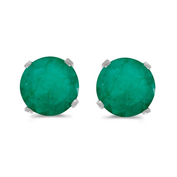 5 mm Natural Round Emerald Stud Earrings Set in 14k
