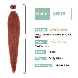Ginger Braiding Hair Pre stretched 16 Inch 3 Packs 350# Copper Red Pre-stretched Braiding Hair EZ Braid Yaki Texture Synthetic Hair Extensions for Crochet Box Braids