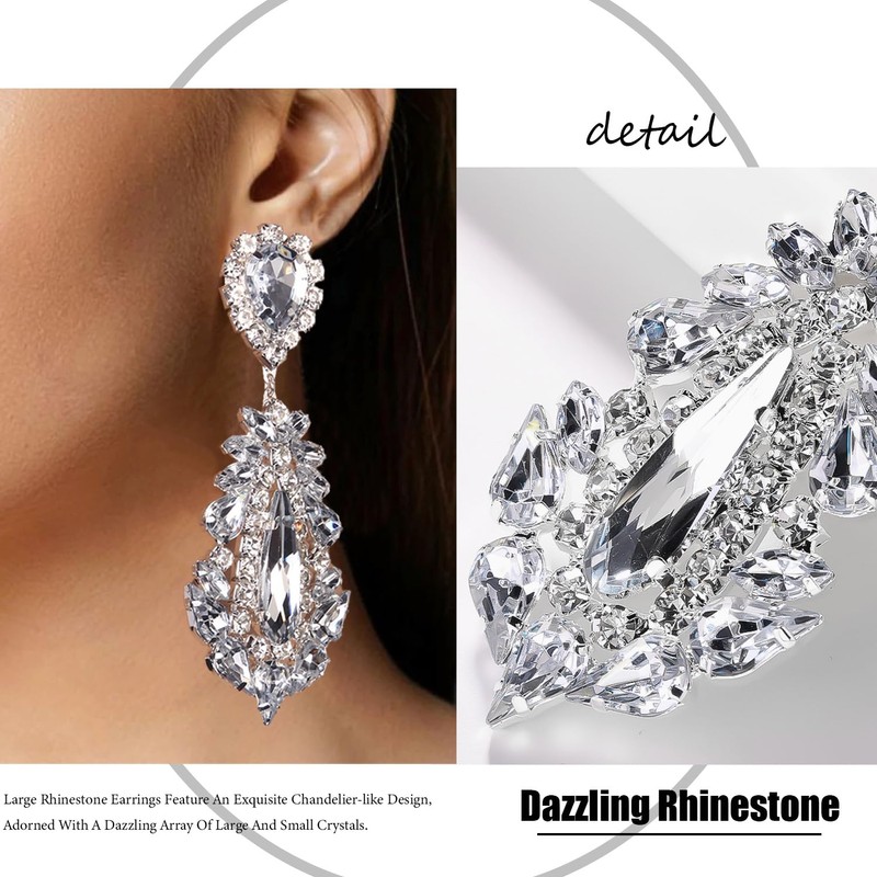 XSBODY Big Silver Chandelier Earrings for Women Dangling Bling Large