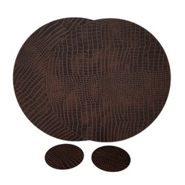 Nikalaz Recycled Leather Round Placemats and Coasters, Placemats, Set of 2 Table Mats, Placemats 33 cm (Crocodile Embossing)