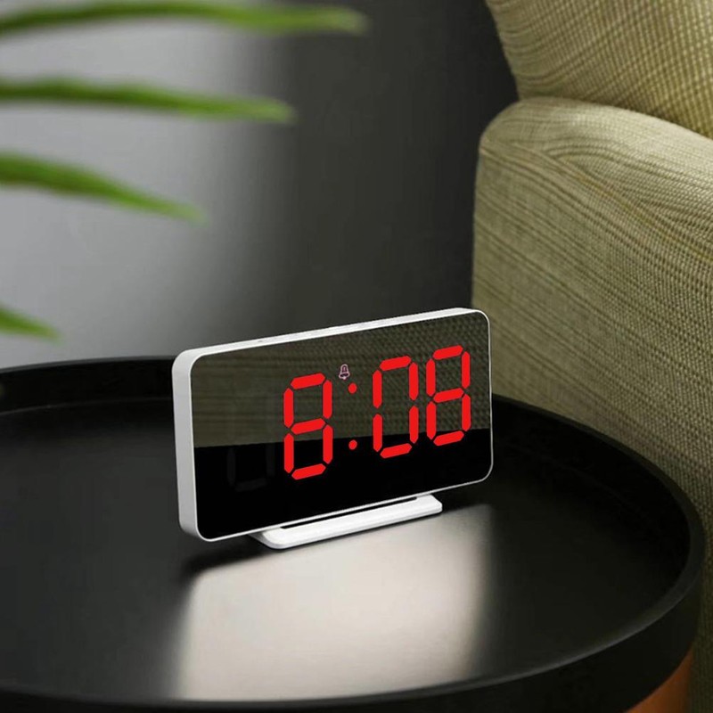 LED Mirror Alarm Clock Electronic Alarm Clock Adjustable Mirror Bedside