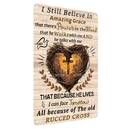 Metal Signs Vintage I Still Believe Amazing Grace Jesus Wooden Cross For Prayer Tin Sign Wall Art Christian Metal Decorations Funny Iron Plaque Signs Gift for Living Room Office 8x12 Inch