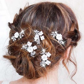 Kesvb Flower Bride Wedding Hair Pins Silver Rhinestone Hair Pieces Bridal Hair Accessories for Women (Pack of 5)