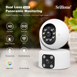 OBA SriHome Security Camera PTZ Dual Lens Night Vision Full HD Audio SD Card Storage IP66 Waterproof for Home/Office