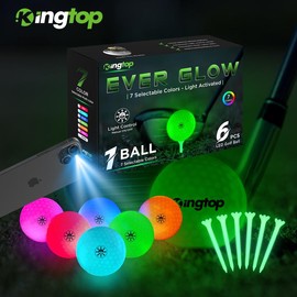KINGTOP Glow in the Dark Golf Ball - Light Activated 7-Color Light up LED Golf Ball with Fluorescent Tees and Storage Bag, Fun Night Golf Gift for Men and Women