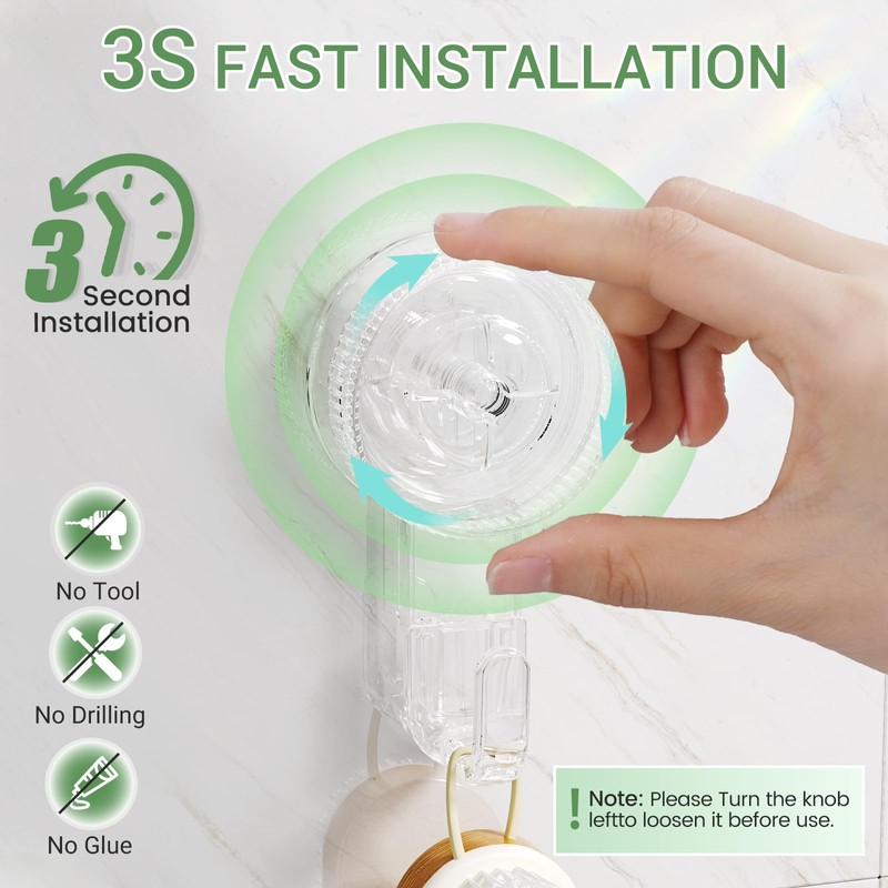LUXEAR Suction Cup Hooks 6 Pack, Clear Suction Cup Hanger