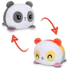 TeeTurtle | The Original Reversible Bear Plushie | Happy + Angry | Rainbow + White Panda | Show Your Mood Without Saying a Word!