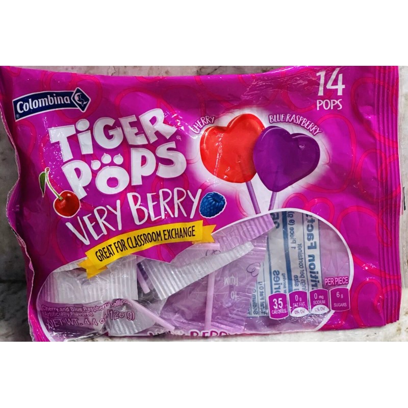 Tiger Colombina Tiger Pops Very Berry 14 Pops 4.5oz-Great For