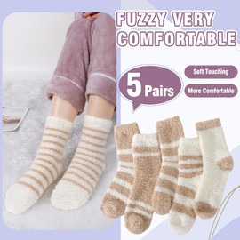 5 Pairs Fluffy Socks Womens - Warm Cozy Fuzzy Home Slipper Bed Socks Winter Thick Plush Socks for Ladies Size 4-8 UK