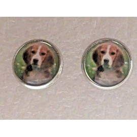Beagle Dog Head Small Round Silver Alloy Post Stud Earrings Jewelry
