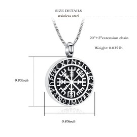 Yinplsmemory Cremation Jewelry Viking Runic Compass Urn Necklace for Ashes for Men Ashes Keepsake Memorial Jewelry for Human/Pet Ashes, Metal, stainless steel