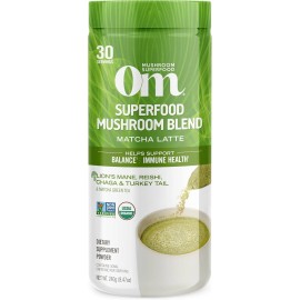 Om Mushroom Matcha Latte Herbal Supplement 8.47 Ounce 30 Servings Organic Blend