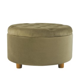 HomePop Home Decor | Button Tufted Velvet Round Storage Ottoman | Ottoman with Storage for Living Room & Bedroom, Light Sage Green Velvet