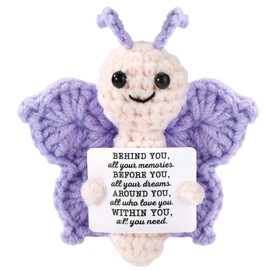 TOYMIS Crochet Butterfly, Handcrafted Knitted Positive Support Butterfly with Positive Message Card Funny Inspirational Doll Suitable for Family Friend (Purple)