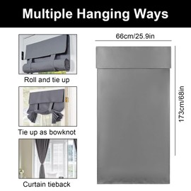 CTDMJ Door Curtain for Living Room, 1 Panel Blackout Curtains Bedroom Thermal Curtains French Door Curtains Windproof Curtain No Drilling Portable Tie Up Shades Window, 26x69-Inch, Grey