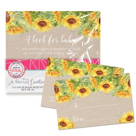 Amanda Creation Book Request Cards Sunflower Kraft Bring a Book Insert Request for Baby Shower - 20 2.5 by 4 Inch Double Sided Gift Tags, Made in the USA