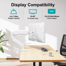 MOUNT PRO Single Monitor Desk Mount - Articulating Gas Spring Monitor Arm, Removable VESA Mount Desk Stand with Clamp and Grommet Base - Fits 13 to 32 Inch Computer Monitors, VESA 75x75/100x100, White