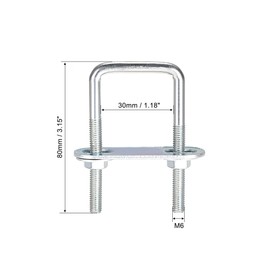sourcing map Square U-Bolts 1-1/4"(30mm) Inner Width Carbon Steel M6 with Nuts, Frame Plate, Round Washers