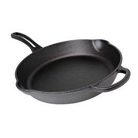Mirro 12" Round Cast Iron Skillet with Helper Handle, 12 Inch, Black