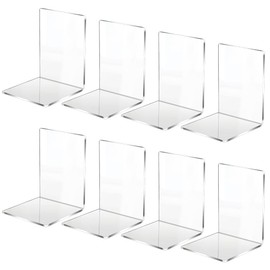 REFORUNG Pack of 8 Clear Acrylic Book Stands, Bookend Set, Transparent Book Holder, Brochure Stand, Book Stopper, Clear Book Stand, Book Holder, Shelf, Non-Slip Clear Desk Organiser