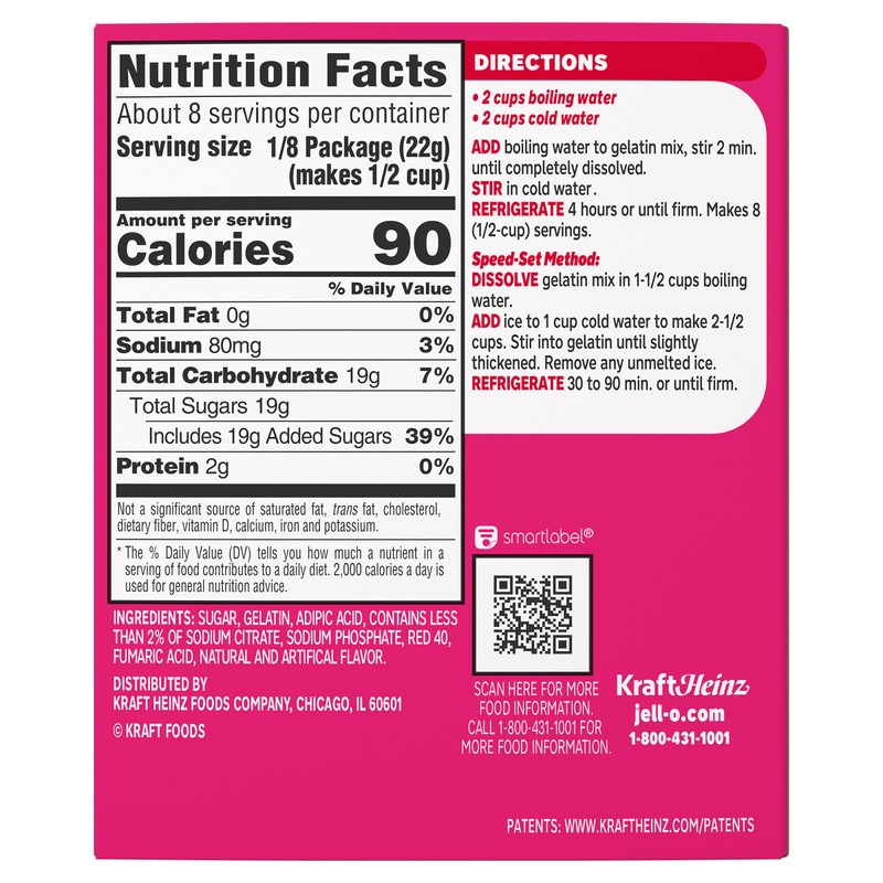 Jell-O Raspberry Gelatin Mix (6 oz Boxes, Pack of 6)