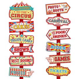 24 Pieces Carnival Decorations Circus Party Directional Sign Welcome to The Circus Signs for Kids Carnival Party Decorations Birthday Party Supplies