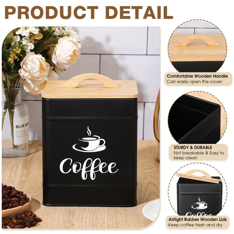 Maxdot 40 oz Black Airtight Coffee Canister Large Iron Farmhouse