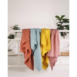 meowcards Muslin Swaddle Blankets for Baby, Unisex Boys Girls Essentials Large 47 x 47 inches Boho Style Receiving Blankets Newborn Registry Must Haves Perfect (Mustard Yellow, Simple)