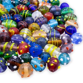 Fun-Weevz 100 Assorted Glass Beads for Jewelry Making Adults, Bulk Glass Beads for Crafts, Lampwork Murano Bead Mix for Bracelets and Necklaces, Crafting Beads Supplies Kit, Large & Small Beads