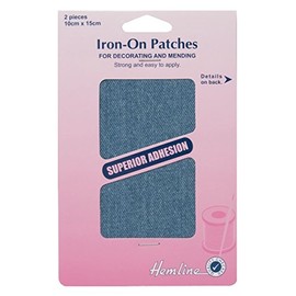 Hemline Iron-On Patches Cotton Twill - 2 Pieces 10cm x 15cm - Light Denim