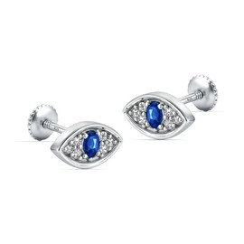 LeCalla 925 Sterling Silver Evil Eye Earrings for Women | Rhodium-Plated Blue Sapphire & Cubic Zirconia Evil Eye Stud Earrings | Minimalist Crystal CZ Protective Jewelry | Small Screw Back Studs for Daughter Bff Birthday 8MM
