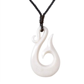 81stgeneration Women's Men's Hand Carved Bone Maori HEI Matau Whale Tail Koru Pendant Necklace
