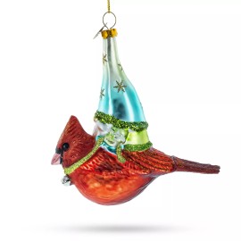 BESTPYSANKY Scandinavian Gnome Sailing Atop a Cardinal Bird Blown Glass Christmas Ornament