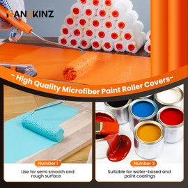 HANJKINZ 24 Pack Microfiber Paint Roller 4 Inch, Mini Paint Roller Covers, 3/8 Inch Nap, Small Paint Rollers for House Painting with Paint Roller Frame, Wall Painting Tool