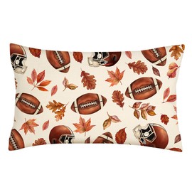 4TH Emotion Fall Football Lumbar Throw Pillow Covers 12 x 20 Inch, Autumn Leaves Thanksgiving Farmhouse Holiday Cushion Case for Home Sofa Couch Decoration S24F24
