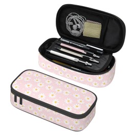 VOL&BASS Pink Daisy Flower Large Pencil Case For Girls Boys,Big Capacity Pencil Pouch Pen Bag With Flip Top Zipper,Back To School Supplies Pen Holder Box Organizer Office Student