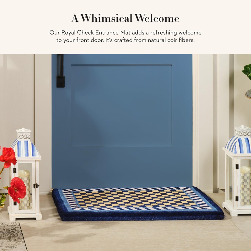 MACKENZIE-CHILDS Entrance Mat, Decorative Outdoor Front-Door Mat, Coir Doormat, Blue-and-White