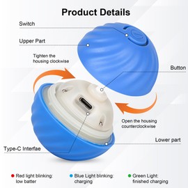 NEOALLYPETS NEOALLYPETS Smart Interactive Dog Toy Ball, Active Rolling Wicked Ball with Automatic Bouncing and Rotating for Puppy/Small Dogs Durable, Chewable, USB Recharger and Fun Gift Toy to Dog (Medium)