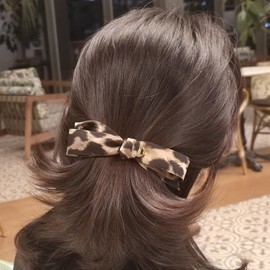(2 types) Burnaby leopard print layered ribbon hairpin leopard beige 8cm / (2종) 버나비 호피무늬 레이어드 리본 헤어핀 호피베이지  8cm