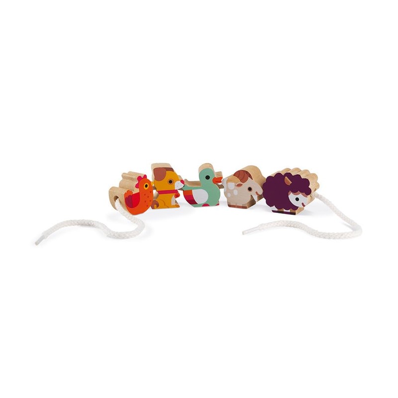 Janod Stringable Farm-Themed Wooden Beads - 11 Pieces - Ages