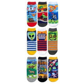 Jefferies Socks Boys Dinosaur Pirate Robot Alien Zombie Pattern Crew Socks 9 Pair Pack (X-Small, Multi 2)