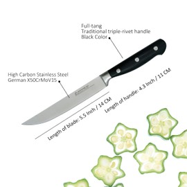 Kitchen Utility Knife - MATTSTONE HILL 5.5" Utility Knife, German Stainless Steel, Triple Rivet Handle, Black