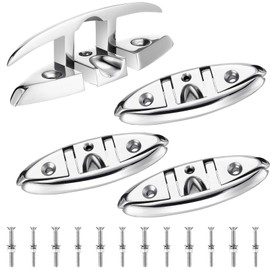 Shimeyao 4 Pack Folding Boat Cleats 5 Inch 316 Stainless Steel Cleat Flip up Boat Dock Cleats for Deck with Fasteners, Including Installation Accessories