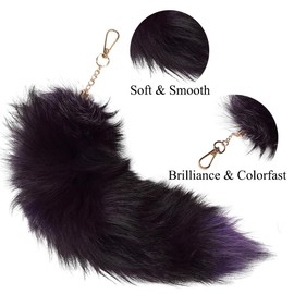 kauomi Real Fox Tail - Therian Tail Plush Keychain, Furry Foxes Bag Therian Accessories, Huge Fur Fox Tails as Gifts for Women (Purple)