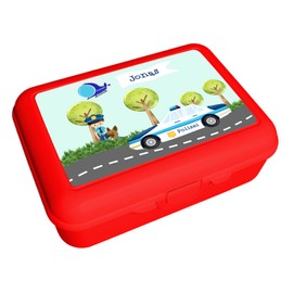CreaDesign, Children's Lunch Box, Lunch Box, Red with Compartments, Ideal for Nursery, Nursery and School, Police, 13.9 x 19 x 7 cm, Volume 1 Litre