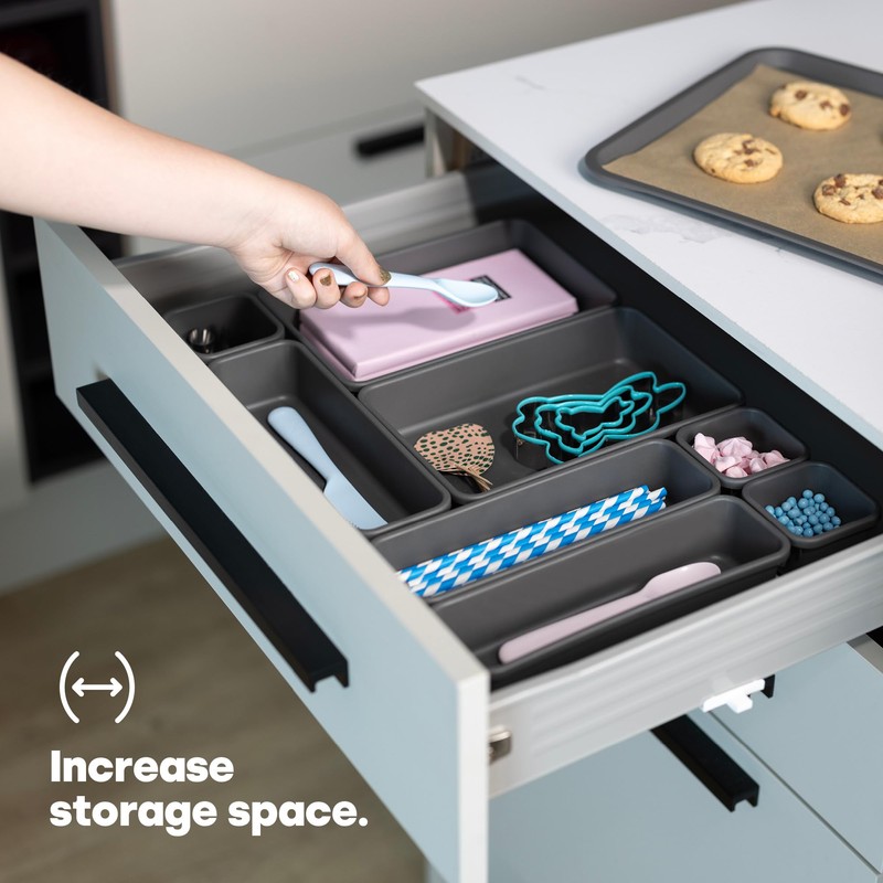 LIVIVO 8pc Interlocking Drawer Organiser and Dividers Plastic Desk and